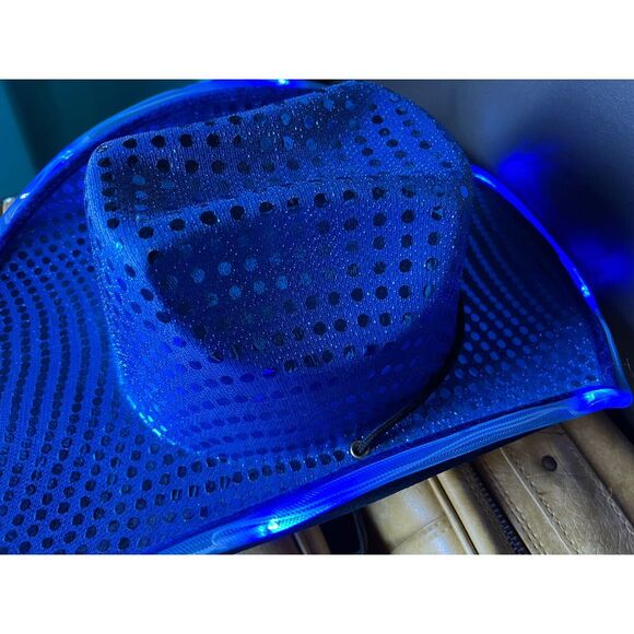 Funcredible Space Cowgirl Hat | Blue Light Up Cowboy Hat - Picture 9 of 16